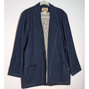 Vtg 80s BIS BIS Denim Jacket Women Sz Small / Medium Dk Blue Long Oversize